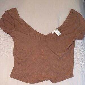 Deep V neck Tan crop top